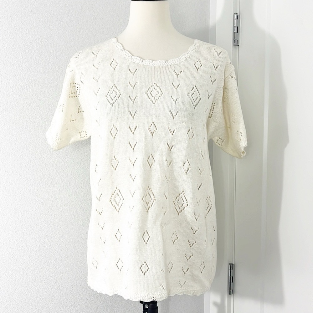 New Vintage Colleen's Collectables Medium Cream White Crochet Sweater Top
